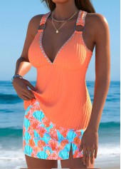 Mid Waisted Marine Life Print Orange Tankini Set | thumb picture 