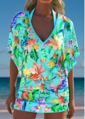 Tropical Plants Print Mint Green Cover Up