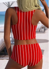 High Waisted Striped Red Bikini Set