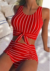 High Waisted Striped Red Bikini Set | thumb picture 