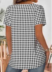 Black Plaid Short Sleeve Square Neck Blouse | thumb picture 