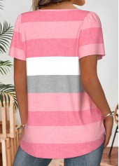 Light Pink Striped Short Sleeve Square Neck Blouse | thumb picture 
