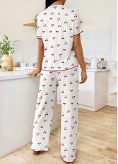 White Fruit Printing Short Sleeve Lounge Top and Pants