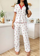 White Fruit Printing Short Sleeve Lounge Top and Pants