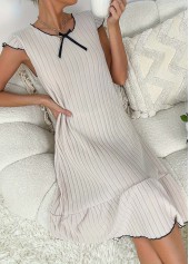 Beige Short Sleeve Round Neck Nightdress | thumb picture 
