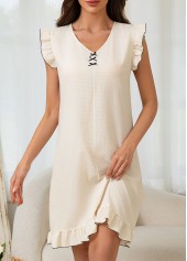 Beige color Sleeveless V Neck Nightdress