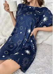 Navy Star Print Short Sleeve Round Neck Nightdress