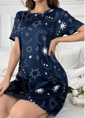 Navy Star Print Short Sleeve Round Neck Nightdress | thumb picture 