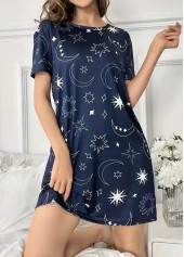 Navy Star Print Short Sleeve Round Neck Nightdress | thumb picture 