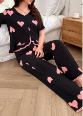 Black Heart Print Short Sleeve Lounge Top and Pants | thumb picture 