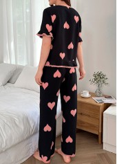 Black Heart Print Short Sleeve Lounge Top and Pants | thumb picture 