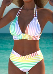 Mid Waisted Multi Stripe Print Bikini Set | thumb picture 