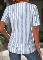 Light Blue Striped Short Sleeve Split Neck T Shirt | thumb picture 