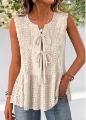Beige Sleeveless Open-Front V Neck Tank Top