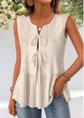 Beige Sleeveless Open-Front V Neck Tank Top | thumb picture 