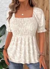 Beige Short Sleeve Square Neck Blouse