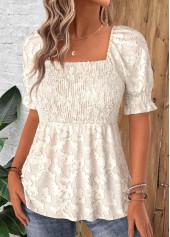 Beige Short Sleeve Square Neck Blouse | thumb picture 