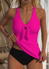 Hot Pink Ruched Criss Cross Tankini Top-No Bottom | picture 1