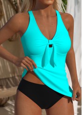 Cyan Ruched V Neck Tankini Set | thumb picture 