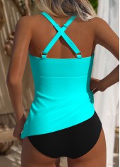 Cyan Ruched V Neck Tankini Set | thumb picture 