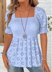 Dusty Blue Short Sleeve Square Neck Blouse