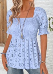 Dusty Blue Short Sleeve Square Neck Blouse | thumb picture 