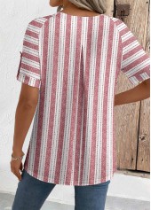 Brick Red Geometric Print Short Sleeve Round Neck Blouse | thumb picture 