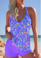 Plus Size High Waisted Smocked Purple Tankini Set