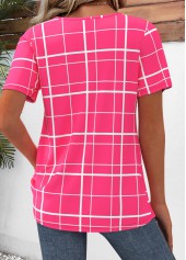 Hot Pink Plaid Short Sleeve Split Neck Shirt | thumb picture 