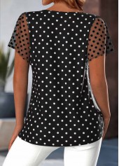 Black Polka Dot Short Sleeve Round Neck Blouse | thumb picture 