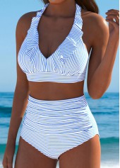 High Waisted Striped Blue Bikini Set | thumb picture 