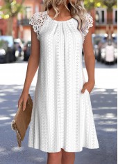 White Tummy Coverage Short Sleeve Round Neck Dress