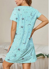 Mint Green Star Print Short Sleeve Round Neck Nightdress | thumb picture 