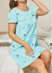 Mint Green Star Print Short Sleeve Round Neck Nightdress | thumb picture 
