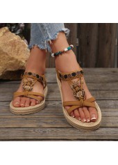 Light Coffee Peep Toe Falt Sandals | thumb picture 