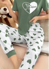 Sage Green Heart Print Lounge Top and Pants