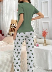 Sage Green Heart Print Lounge Top and Pants | thumb picture 