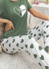 Sage Green Heart Print Lounge Top and Pants | thumb picture 