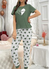 Sage Green Heart Print Lounge Top and Pants | thumb picture 