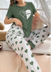 Sage Green Heart Print Lounge Top and Pants | thumb picture 