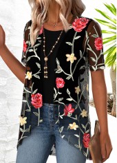 Black Floral Print Short Sleeve Cardigan and Tank Top | thumb picture 