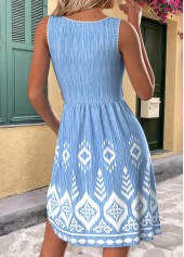 Light Blue Tribal Print Short Sleeveless Round Neck Dress | thumb picture 