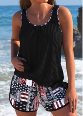Mid Waisted Tribal Print Black Tankini Set | thumb picture 