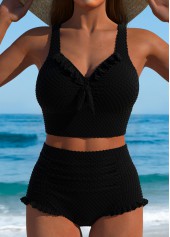 High Waisted Frill Black Bikini Set