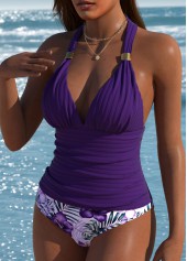 Mid Waisted Floral Print Purple Tankini Set | thumb picture 