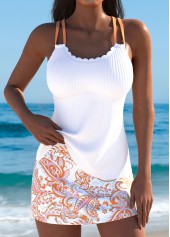 Mid Waisted Paisley Print Orange Tankini Set