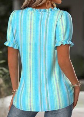 Light Blue Multi Stripe Print Short Sleeve Blouse | thumb picture 