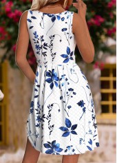 White Leaf Print Short Sleeveless Round Neck Dress | thumb picture 