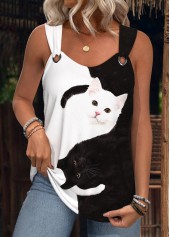 Black Animal Print Sleeveless Scoop Neck Tank Top
