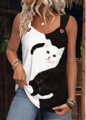 Black Animal Print Sleeveless Scoop Neck Tank Top | thumb picture 